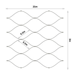 Lanková sieť, 3 x 25 m, oko 200 x 200 mm, o 2 mm, AISI 316 Lanková sieť, 3 x 25 m, oko 200 x 200 mm, o 2 mm, AISI 316